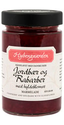 Jordbær, Rabarber og Hyldeblomst Marmelade - Hybengaarden