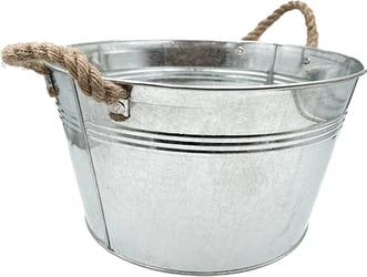 Stor rund metalspand med rep