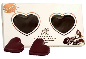 Petit Four hjerter 2 stk i æske Aalborg Chokoladen