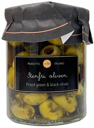 Italienske stenfrie sorte og grønne oliven