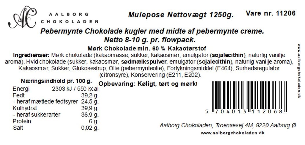 Aalborg Chokolade Pebermyte med chokolade flowpack