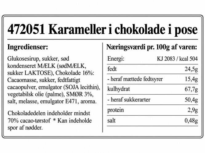 Karameller med chokolade i pose