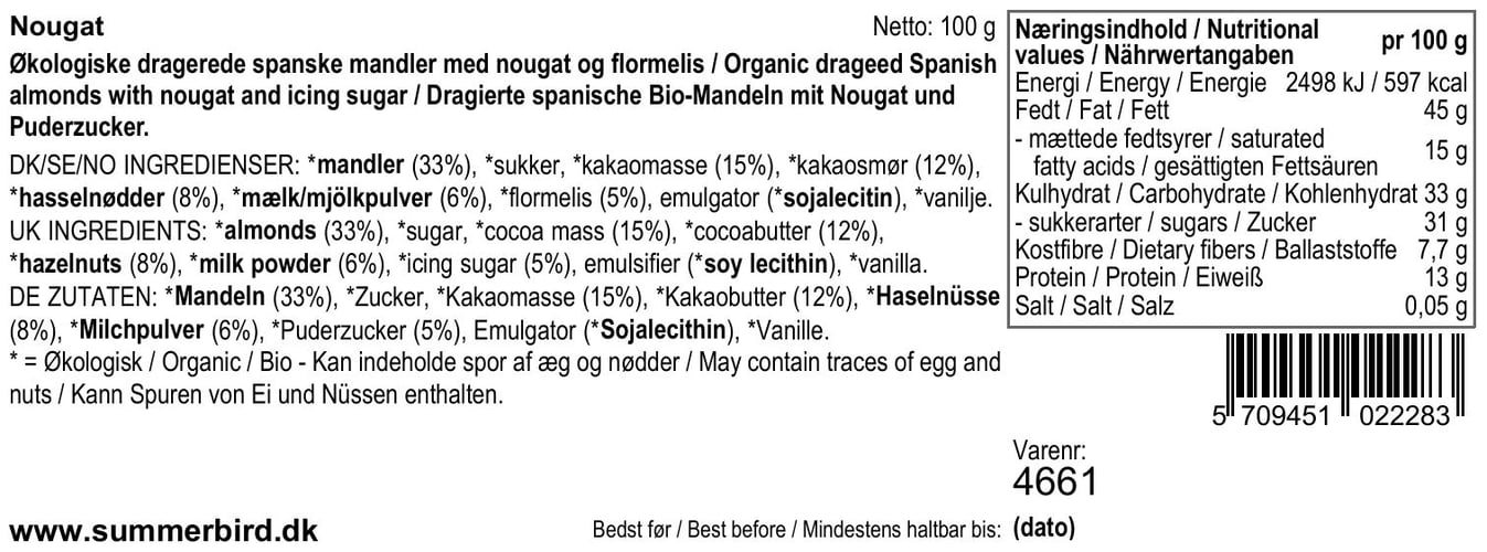Summerbird Nougat Dragerede Mandler ØKO