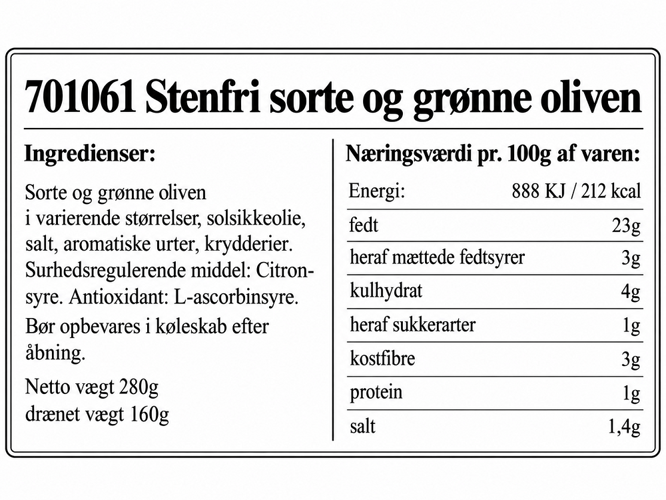 Italienske stenfrie sorte og grønne oliven