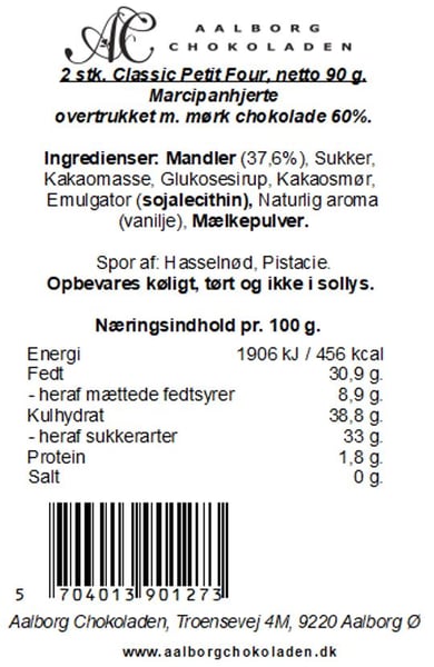 Aalborg Chokoladen Petit Four hjerter 2 stk i æske