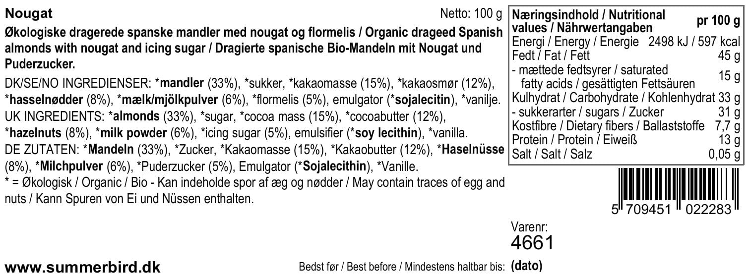 Summerbird Nougat Dragerede Mandler ØKO